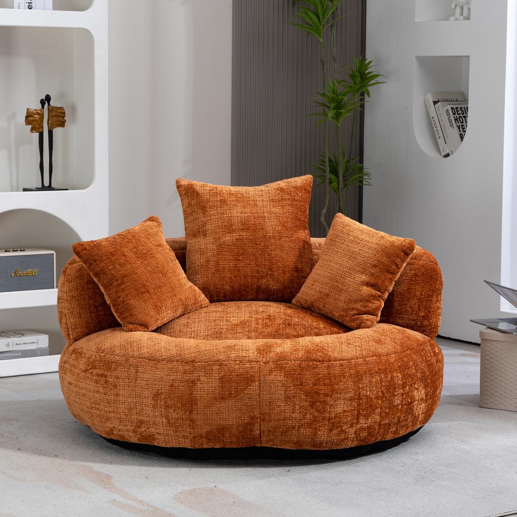 Lazy Sofa Lounger High Back Bean Bag Chair with Three Cushions for Adults and Children, Gaming Chair for Bedroom, Office (Orange Chenille)