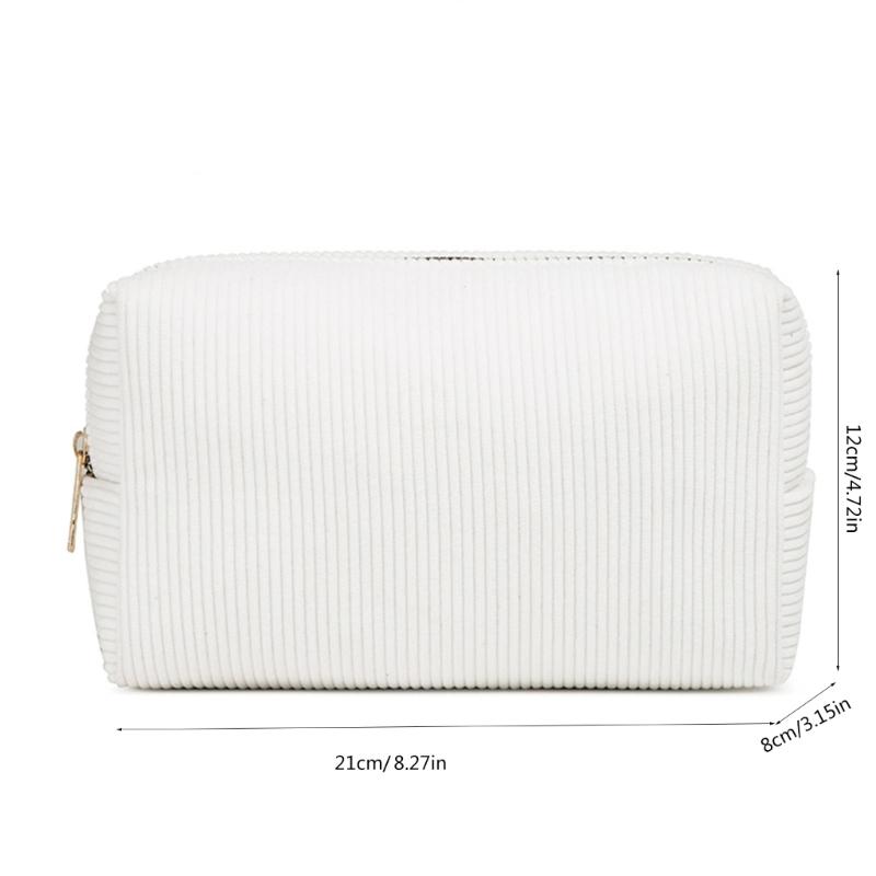 Portable Makeup Brush Tool Storage Bag with Zippered Corduroy Solid Color Cosmetic Bag Large Capacity Zippered Purse