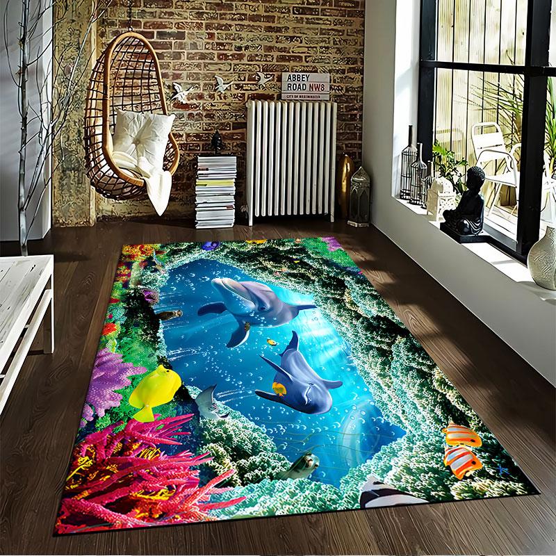Ocean Paradise Dolphins suitable as a non-slip mat for the living room or bedroom sofa