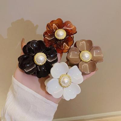 Französischer Romantischer Perlen-Greifclip Weiblich Premium-Temperament Hinterkopf-Haarnadel Sanfte Weiße Blume Haarklammer Klein