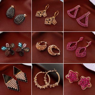 European and American Diamond-set Oval Earrings Retro Earrings Niche Light Luxury High-end Earrings Women