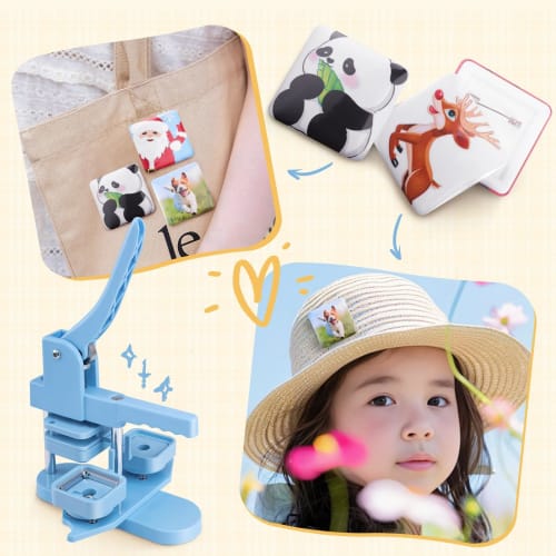 Square Badge Maker, Rotating Badge Machine, Includes 100 Badge Materials, Compact and Lightweight, DIY Toy, Badge Making Machine, Crafts, Handmade, Sc