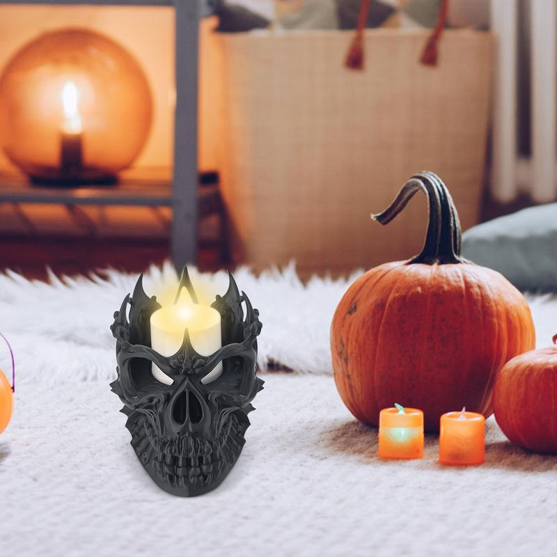 Skull Candle Holder Halloween Decorations Spooky Tealight Cup Gothic Decor Resin Candlestick Crafts for Party Halloween