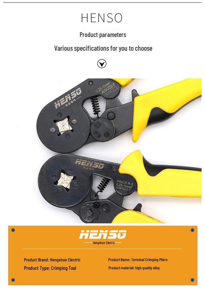 HSC8 6-4 Tubular Terminal Crimping Pliers - Sleeve Type, Manual Crimping Tool