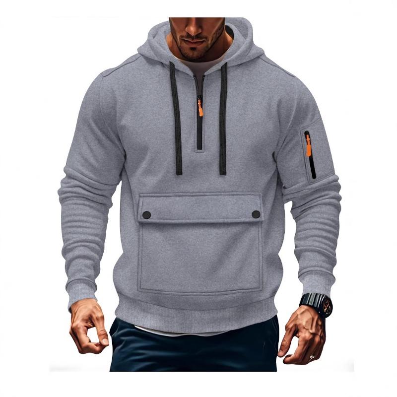 Men S Casual Hooded Sweatshirt Long Sleeve Pullover With Zipper Pocket