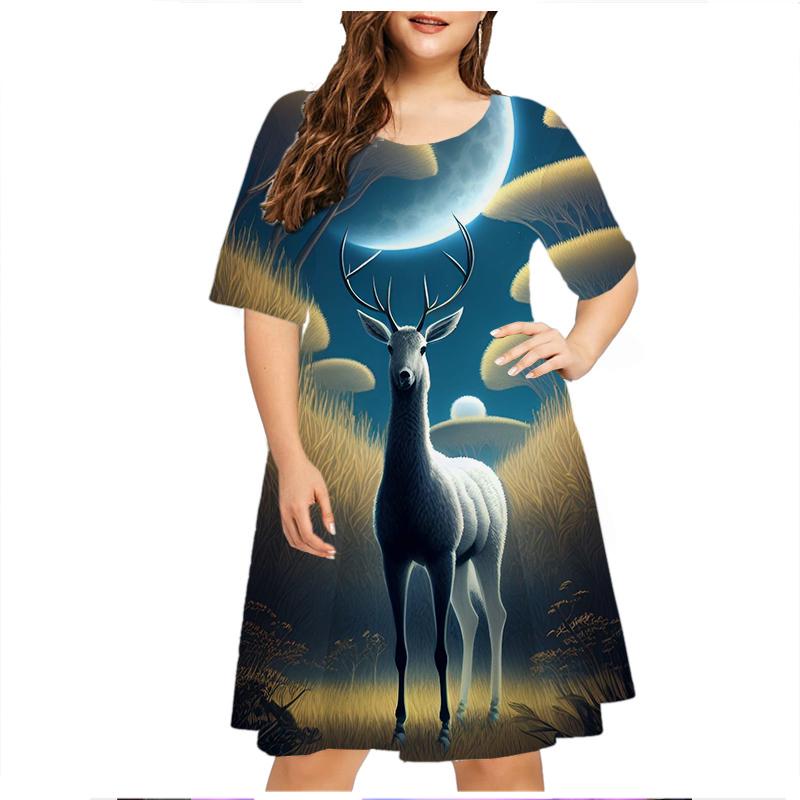 Grassland Running Animals Horse Dresses For Women Clothes Oversized Summer Casual Short Sleeve Print Dress Loose Plus Size Dress