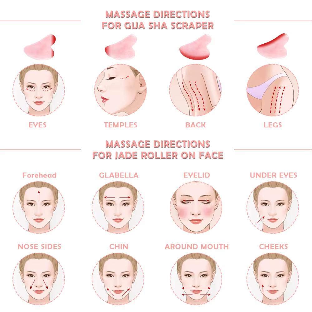 Cuarț trandafir natural Jad Roller Gua Sha Set Facial Body Massager Roller Jad Stone Set Masaj Set Face Lifting Beauty Masaj Instrumente