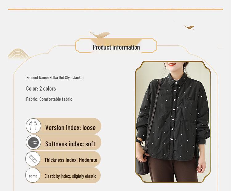 Gesteppte Polka-Dot-Print Damen Übergröße Baumwoll-Hemdjacke