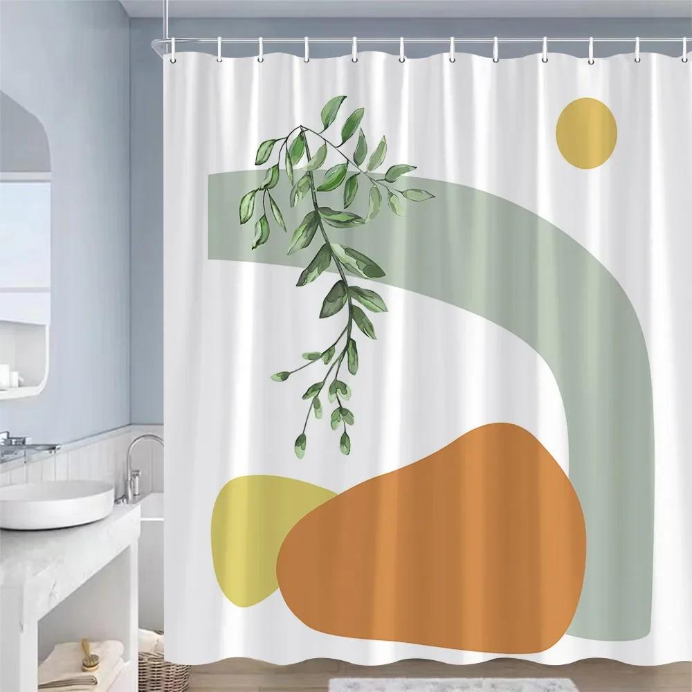 Mid Century Shower Curtains Tropical Plant Leopard Sun Palm Trees Art Polyester Fabric Bathroom Curtain Decor Hooks Modern Made Of Window Treatment
