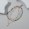 2 Pcs/set Women's Necklace Bohemian Style Multi-layer Color Seedbead Metal Pendant Necklace