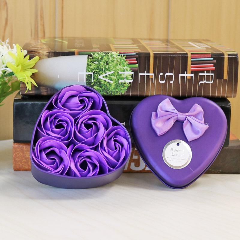 6Pcs Heart-shaped Rose Gift Box Simulated Rose Soap Flower Mother's Day Rose Gift Box Valentine's Day Rose Gift Wedding Souvenir