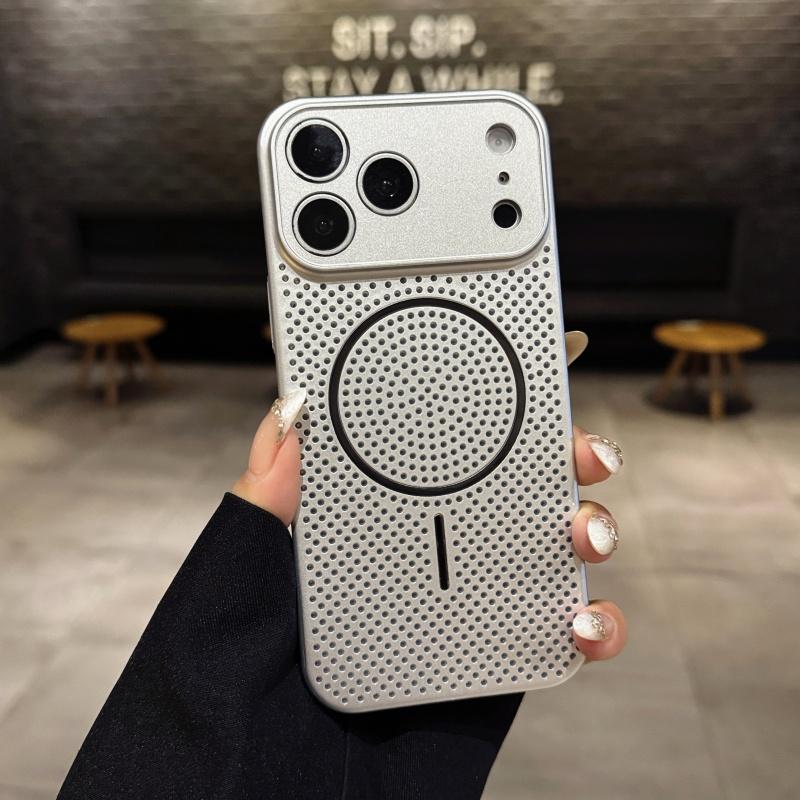 Luxury AG Frosted Heat Dissipation ForMagsafe Case ForiPhone 17 16 15 14 13 12 Plus Pro Max Large Window Cooling Magnet Cover