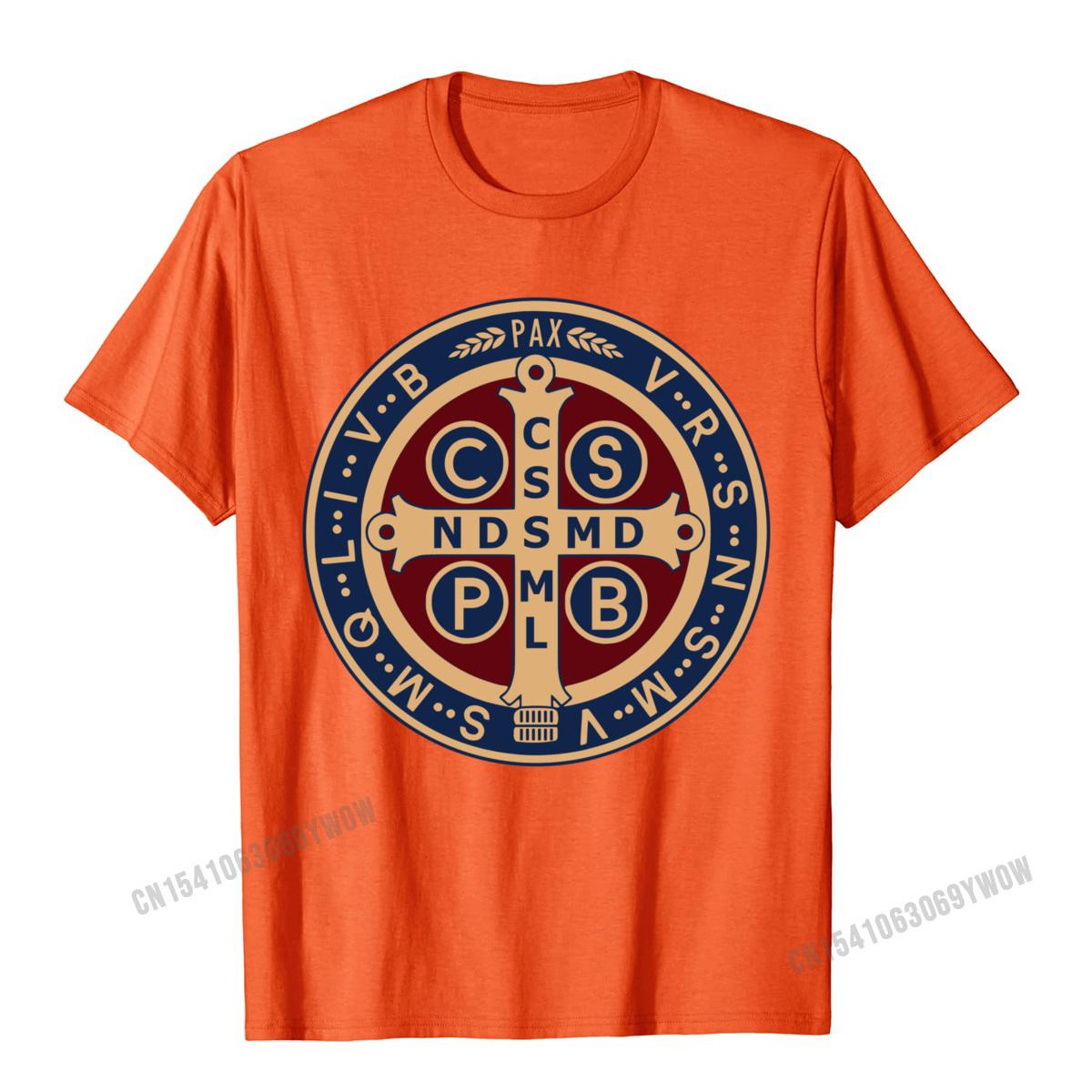 

The Saint Benedict Medal Catholic Pullover Tees Camisas Men Slim Fit Mens T Shirt Printed T Shirt Cotton Geek 4XL