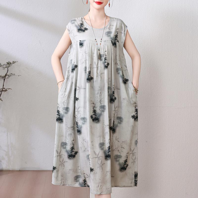 Plus Size Sommer Vintage Kleid Frau Oversize Lose ärmellose lässige elegante lange Kleider