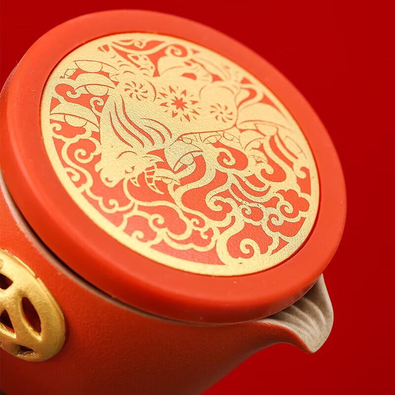 Wanchunhe Auspicious Ruyi Red Porcelain Tea Set