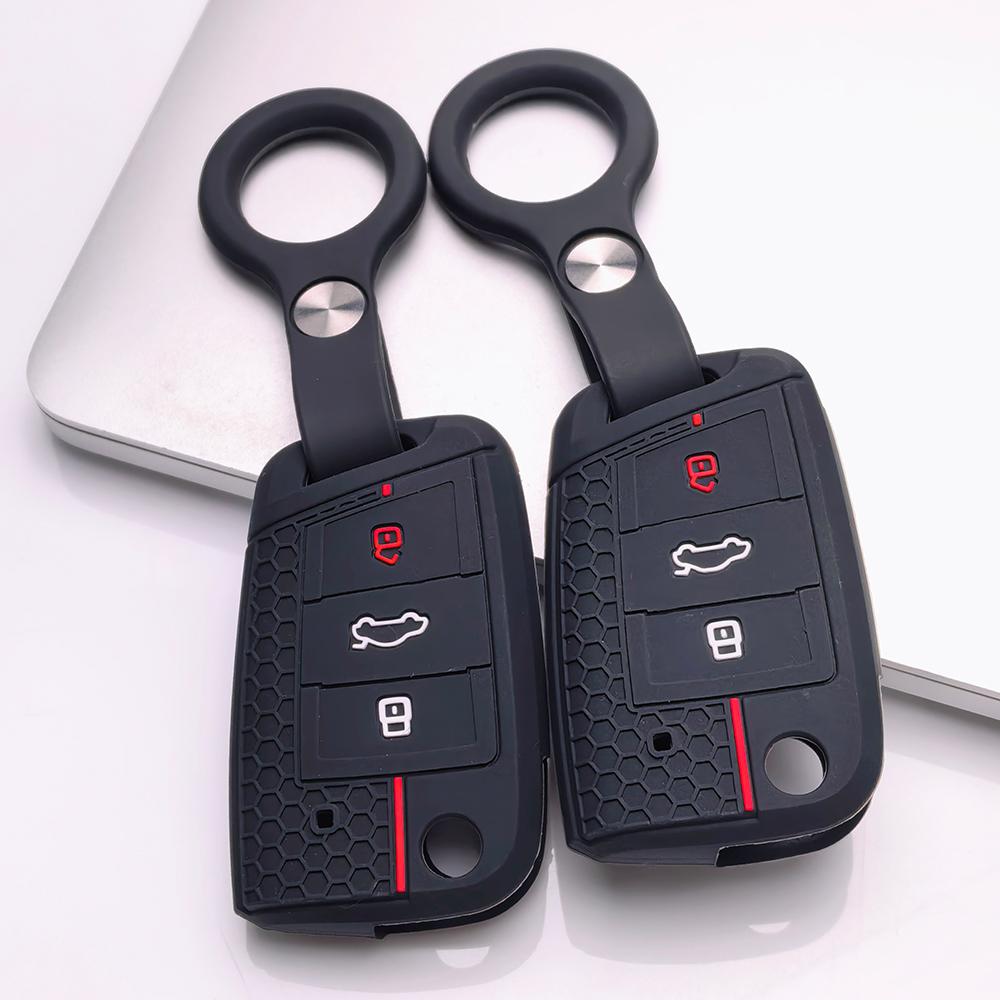 Key Fob Cover for VW Golf Tiguan Passat Polo Octavia A7 Mk7 Mk2 B8 with Keychain Anti-Scratch Surface Shockproof Structure Soft Grip Texture