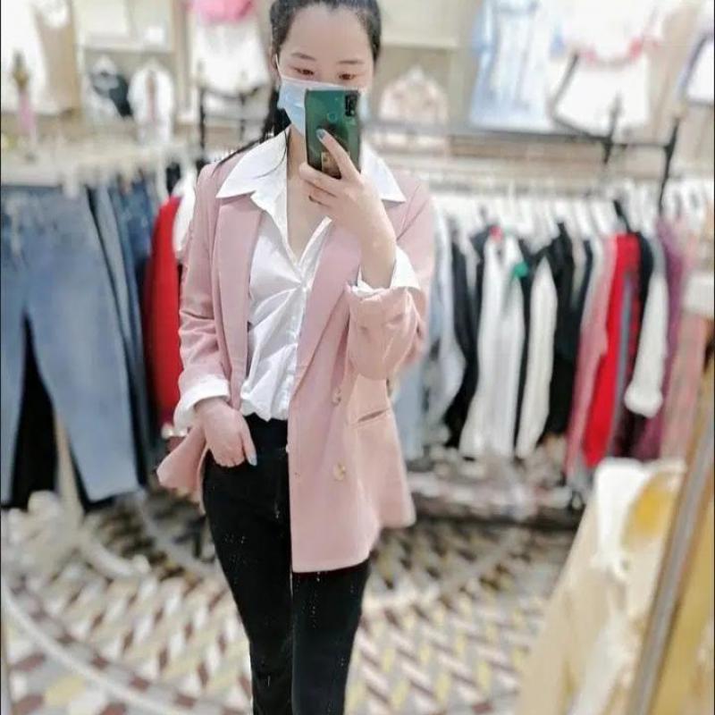 Autumn Korean Loosee Women Pink Suit Coat And Jackets British Style Lady Office Clothes