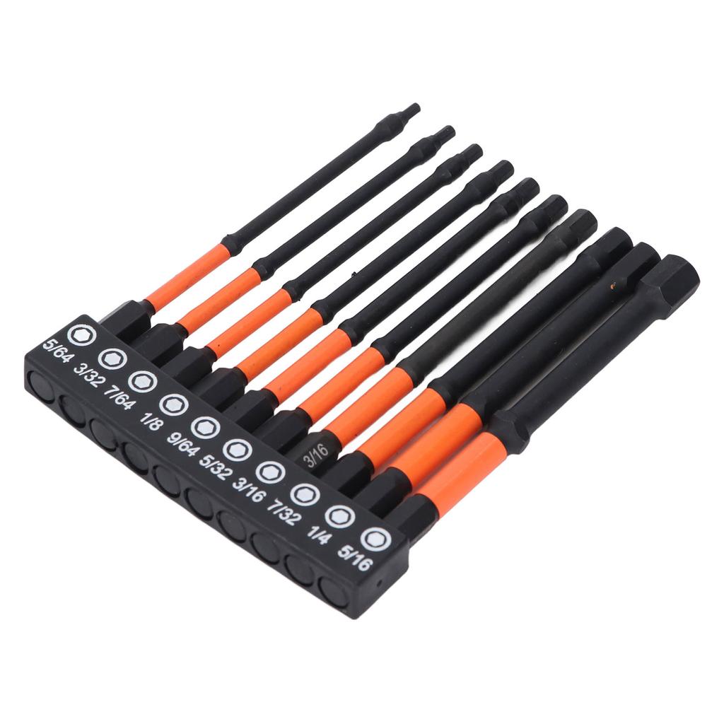10 Pcs SAE Hex Bit Set 100mm Length 14 Inch Shank S2 Alloy Steel Hex Bits with Storage Rack