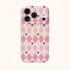 Cute Sweet Pink Argyle Heart Diamond Checkered Art Graphic Film Aesthetic Protective Shockproof Bumper Phone Case For iPhone 14 15 16 Pro Max Plus