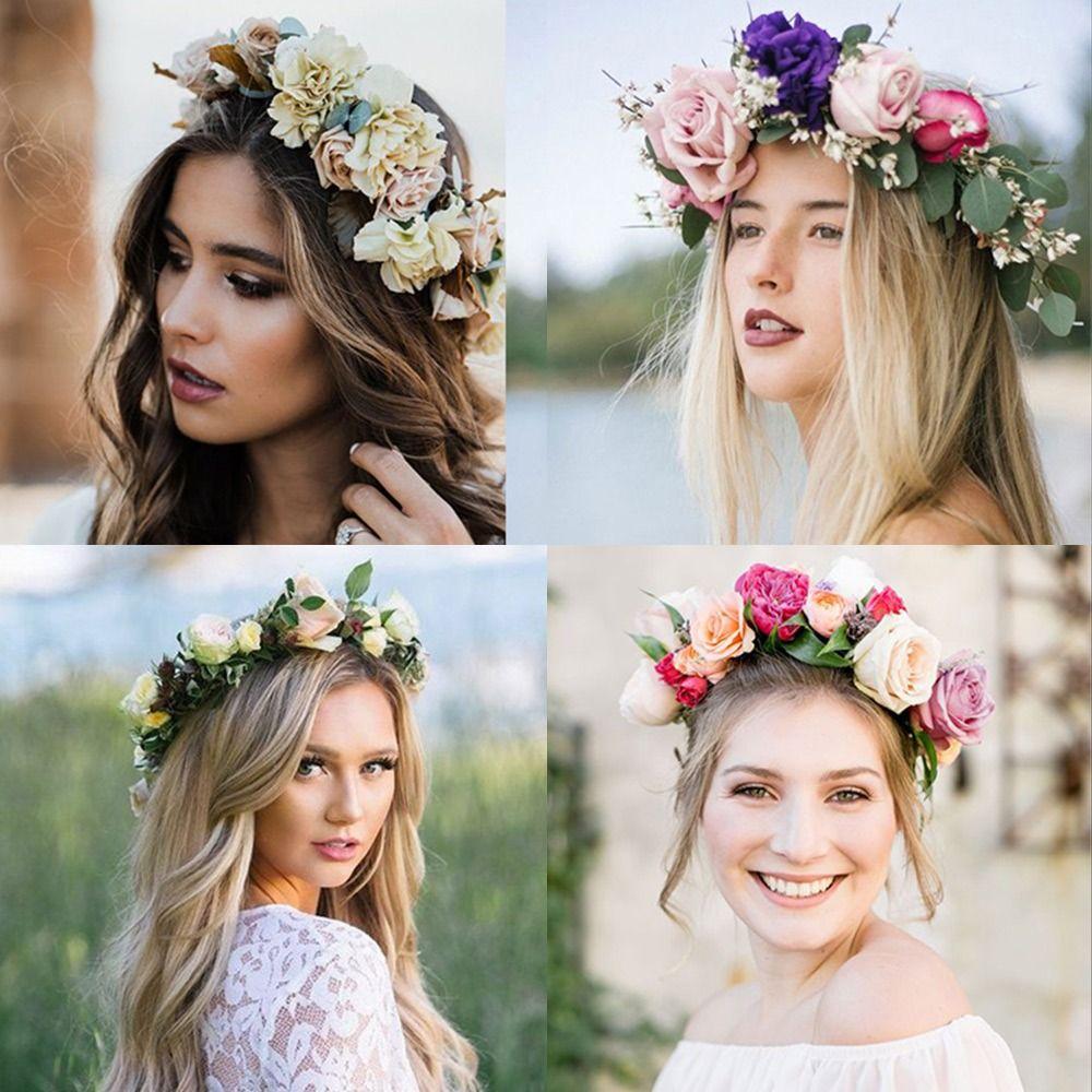 Rose Flower Headband Festival Wedding Green Leaf Floral Headpiece Flower Crown for Women Girls