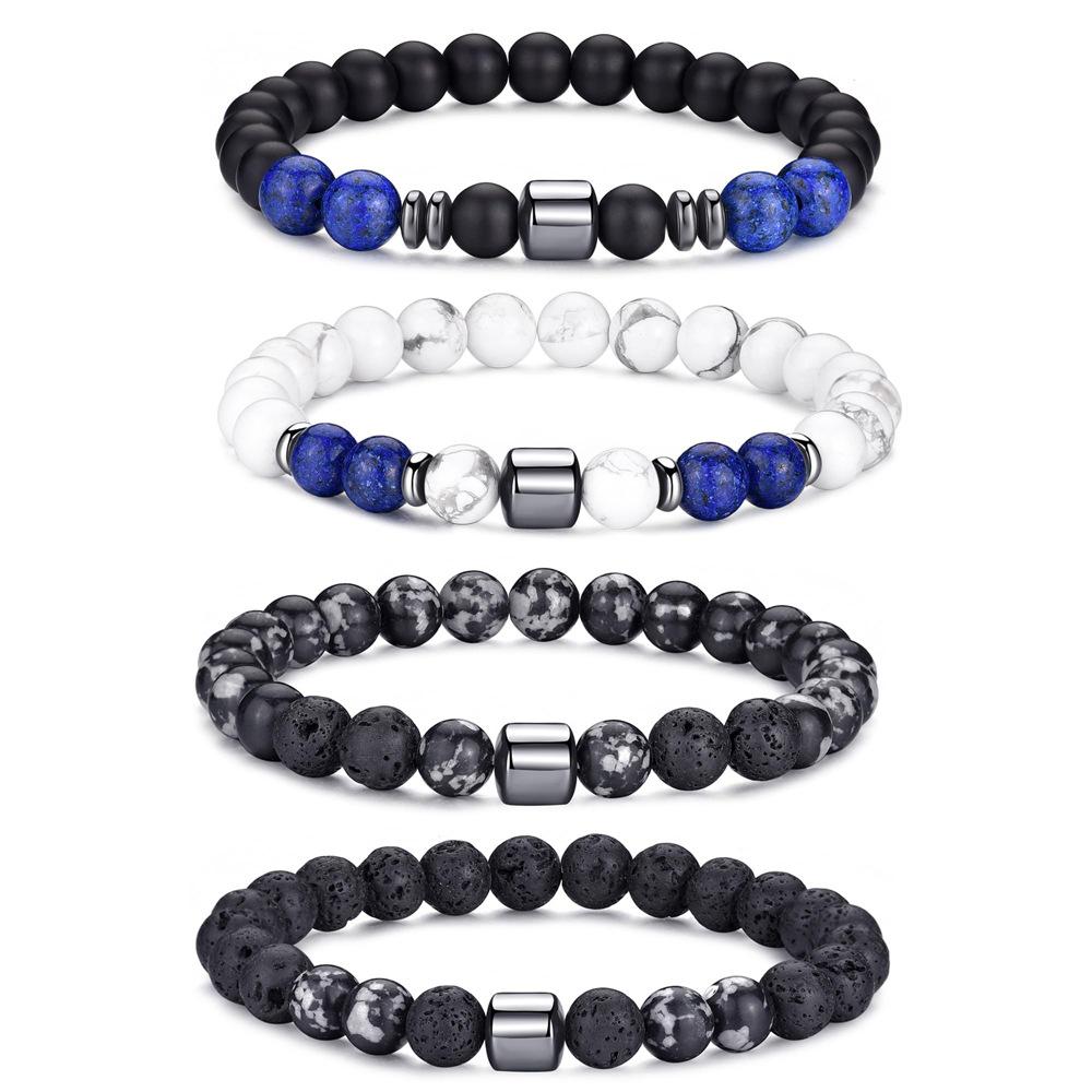 

Набор браслетов из натуральных камней для женщин и мужчин, ювелирные изделия, лазурит, натуральный лавовый камень, тигровый глаз, плетеные парные браслеты
