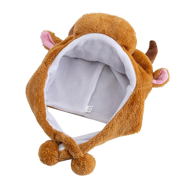 Unisex Funny Bulls Head 3D Animal Style Decorative Hat Winter Cap For Men Women Plush Fur Lovely Family Hat