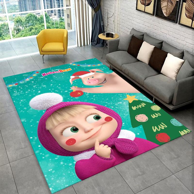 Cartoon Cute M-Masha Bear Non-Slip Area Rug for Living Room,Bedroom,Playroom,Soft Carpet Floor Mat Home Decor Rug Kids Room