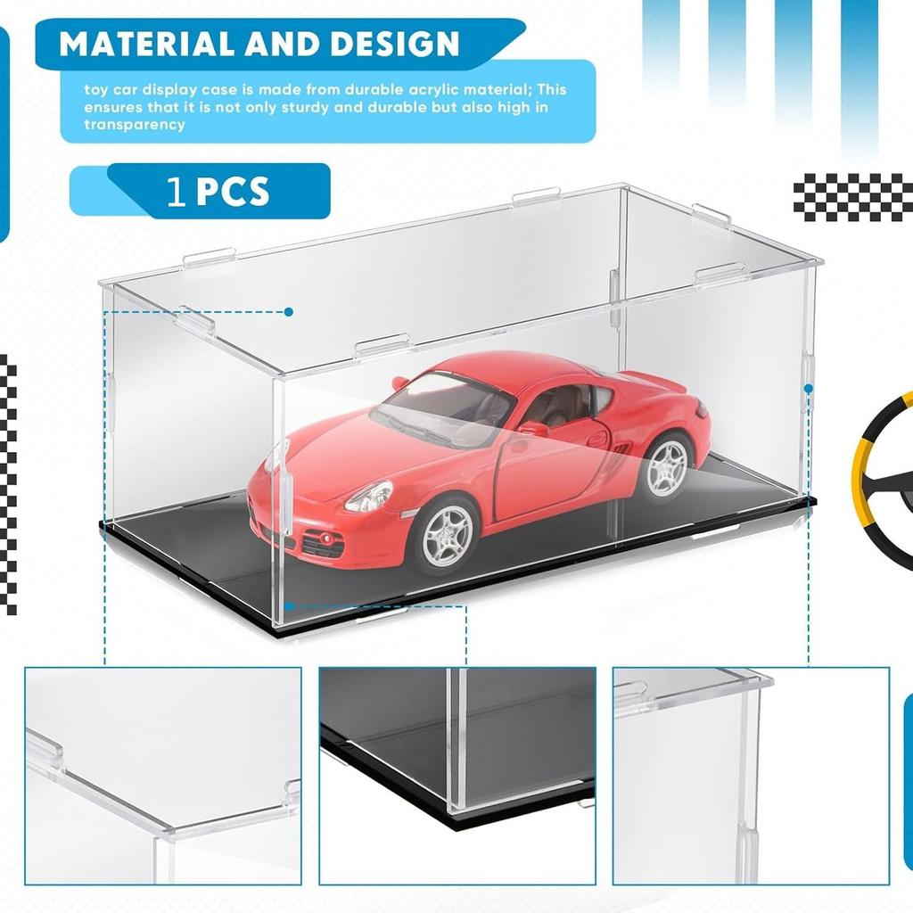 1Pcs Acrylic Model Car Display Case 1: 24 Scale Clear Diecast Display Boxes with Black Base Model Car Storage Case