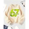 Kids Unisex Crewneck Sweatshirt, Vintage Scratched Neon Green Number 67 Print Pullover, Boys Girls Birthday Sweatshirt For Kids Over 4 Years Old