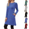 Women's Casual Round Neck Hem Slit Long Sleeve Dress