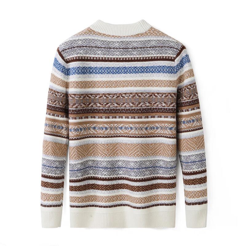 JOW Men's Fair Isle Striped Mock Neck Wool Sweater