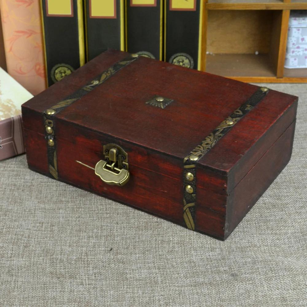 Classical Wood Box Retro Wooden Storage Case Treasure Jewelry Container Organizer Pirate Jewelry Trinket Display Case Hinged Box