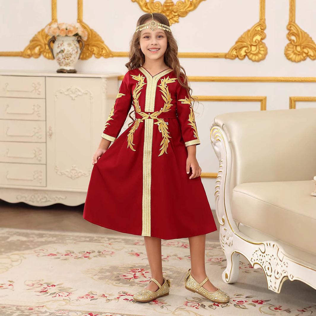 

Embroidered Girls V-Neck Long Sleeve Formal Dress with Appliques 8-9 Years вино красного