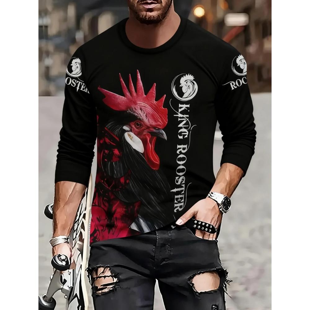 Men's Animal Print Long Sleeve Fashion Versatile Top Casual Loose Pullovers Long Sleeves Men’s