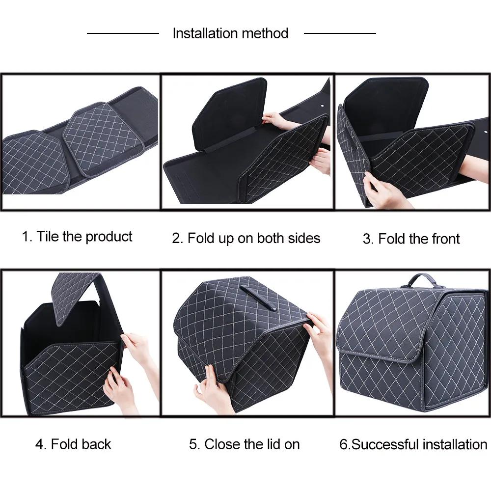 PU Leather Car Trunk Organizer Box Folding Large Capacity Auto Multiuse Tools Storage Bag Auto Accessories Storage Bag