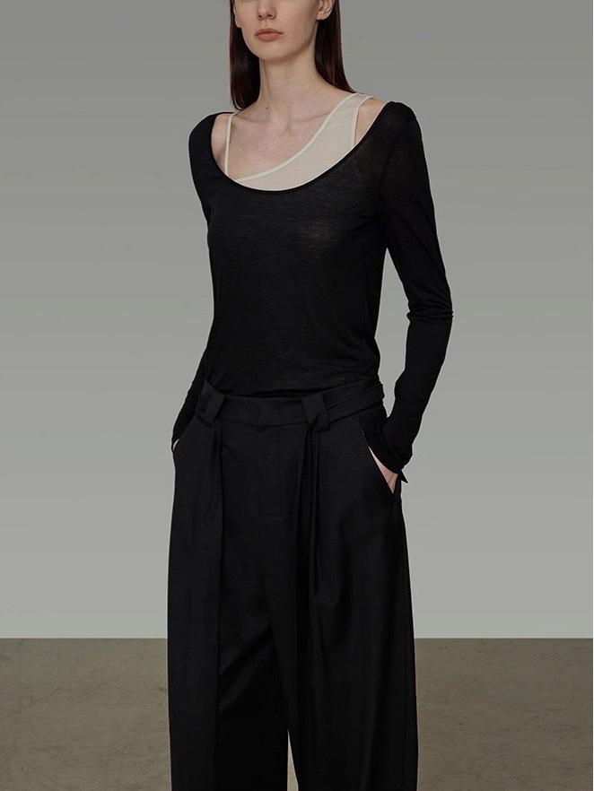 UNSPOKE Women's 2025 Autumn Asymmetric Slimming Knit Top - High-End Two-Piece