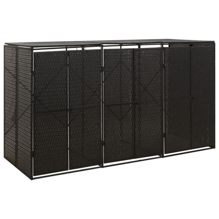 VidaXL Triple Bin Shelter Black 207x80x117 Cm Woven Resin 319862