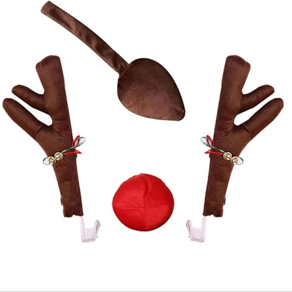 Christmas Car Decoration Antlers Red Nose Set Reindeer Decoration Vehicle Red Nose Elk Horn Decor Set Christmas Ornaments