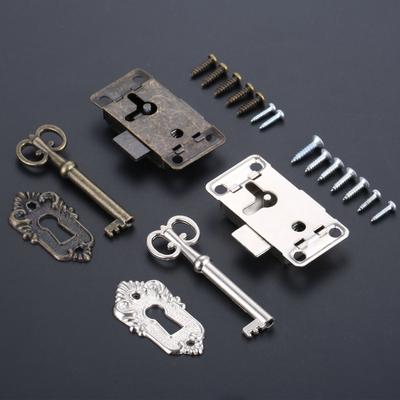 DRELD Serratura Antica in Ferro per Porta, Cassetto, Scatola di Legno per Gioielli, Armadio, Guardaroba, Mobiletto + Chiave Ferramenta per Mobili Argento/Nero