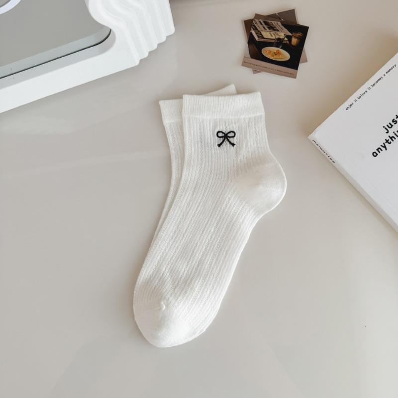 Female Summer Thin Embroidered Bow Mesh Breathable Tube Socks