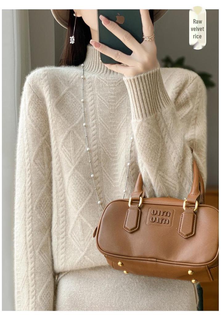 Autumn/Winter 2025 Women's Trendy Plus Size Wool Knit Half-High Neck Base Layer Sweater