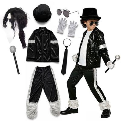 Boys Michael Jackson Cosplay Outfit Sequins Singer Stage Costume Kids Halloween Carnival Party Dance Performance Dress Up
