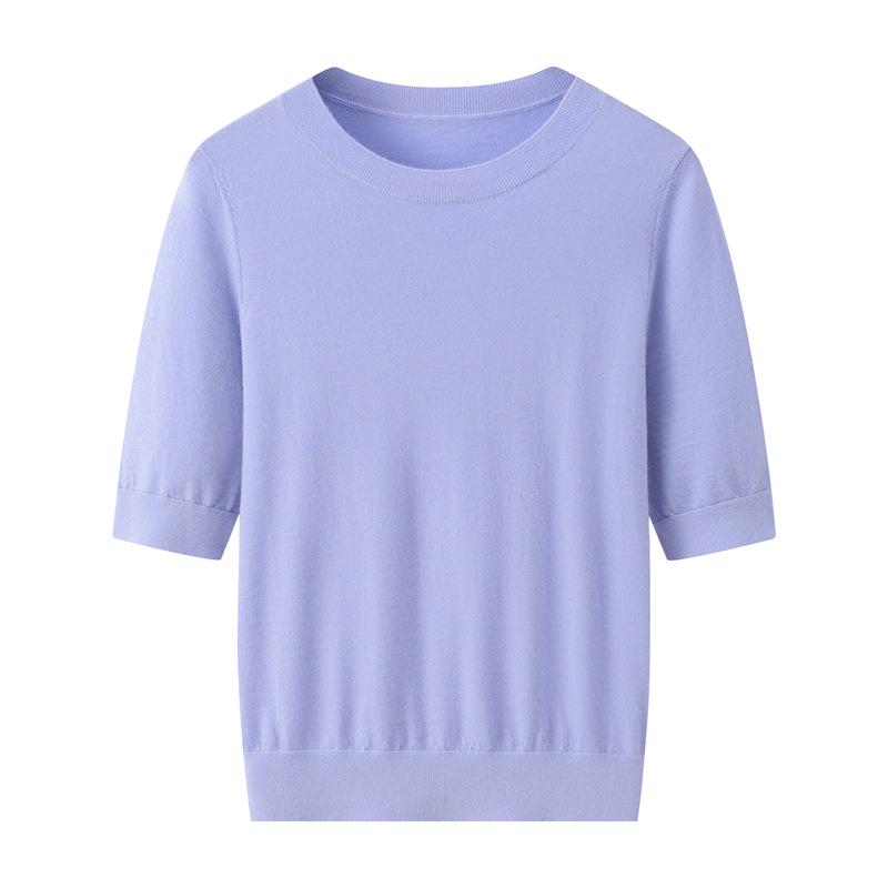 

100% Чистый Кашемир Легкая Женская Футболка с Коротким Рукавом - Гребенная Пряжа 68 Номеров M небесно-голубой