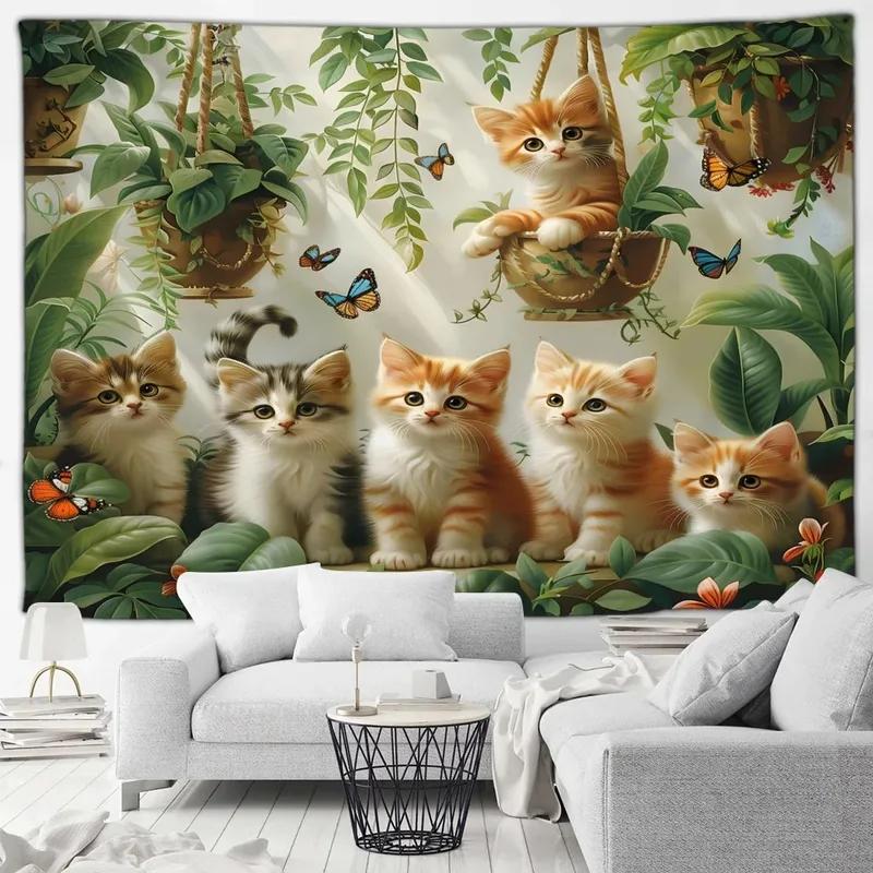 

Милый кот гобелен для офиса, гостиной, украшения, домашний настенный гобелен 100x75cm