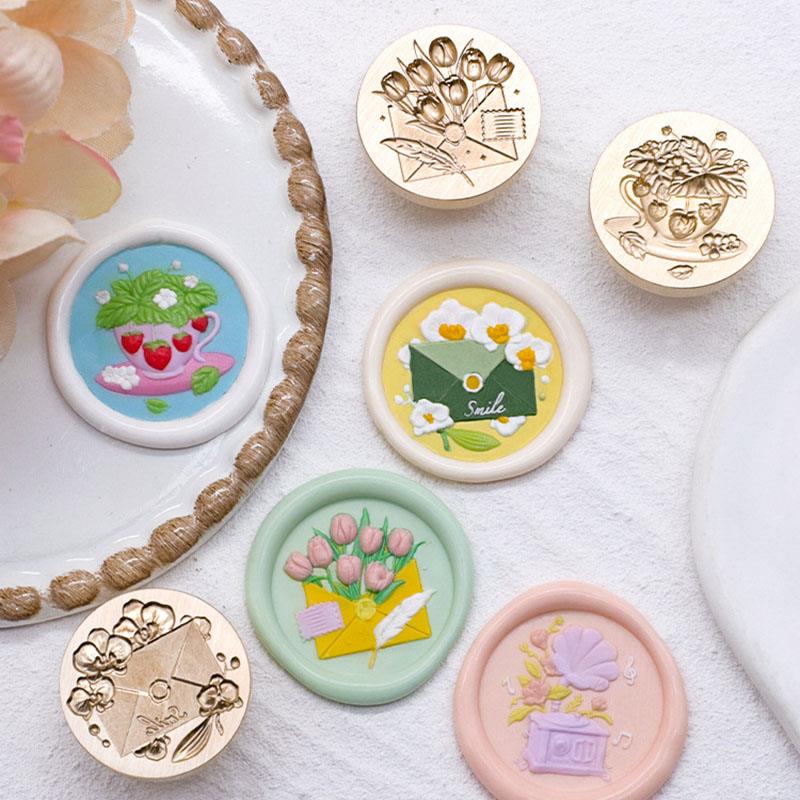 Stempellack Siegel Kupferkopf Künstlerisches Relief Rose Umschlag Tulpe Kerzenlicht Maiglöckchen Flammenfarbe Siegelkopf
