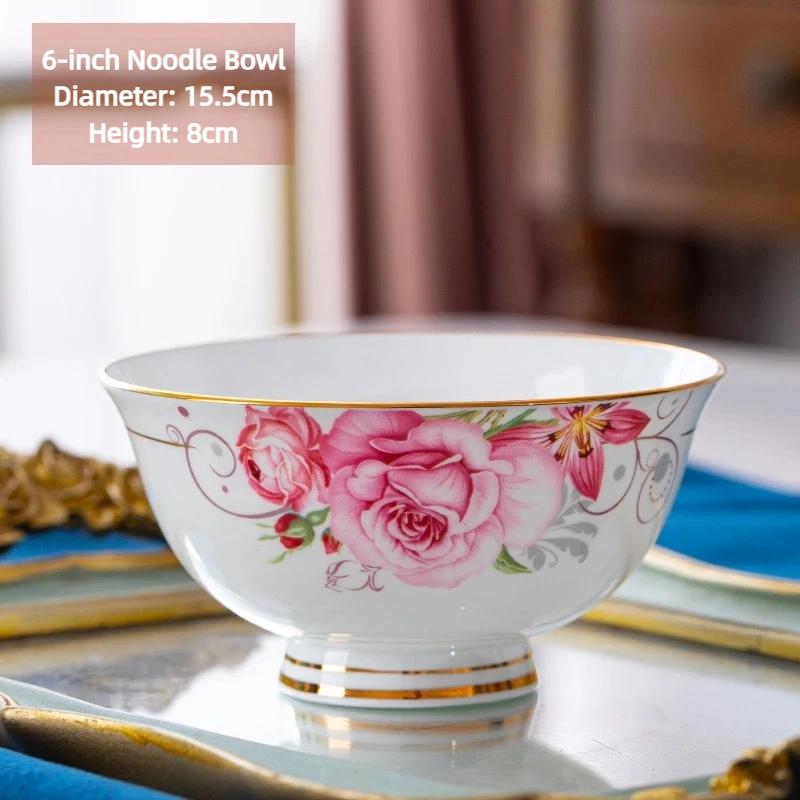 Jingdezhen Bone China Noodle Bowl – 6 Inch Heat-Resistant Footed Porcelain Bowl