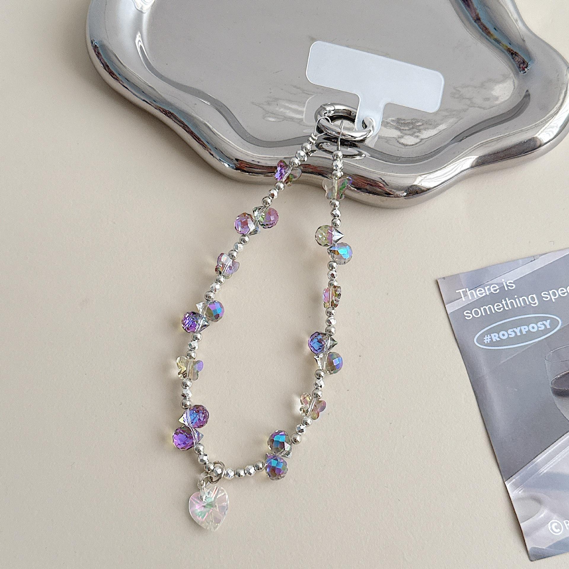 Premium sense water drop crystal love pendant mobile phone chain ins butterfly handmade beaded keychain bag pendant batch