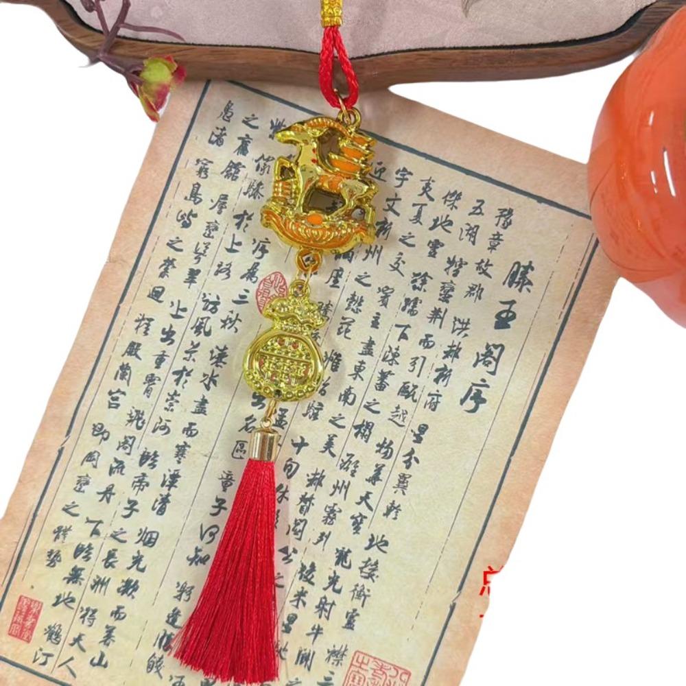 Gold Lucky Design Goat Hanging Ornaments Red Tassels Chinese New Year Decor Festive Decor