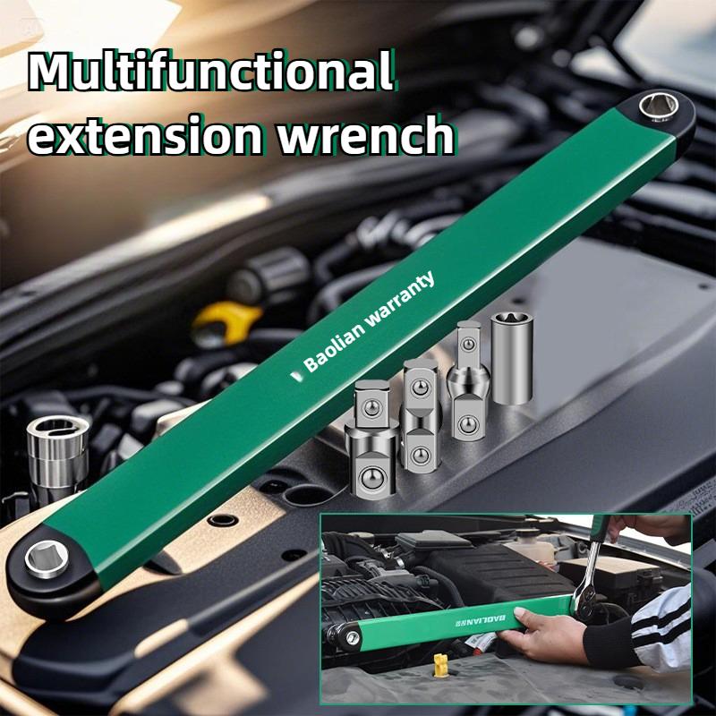 Dual Head Offset Extension Wrench Multi Functional Tool with 1/1 1/1 1/8 Drive Adapters Universal for Tight Spaces
