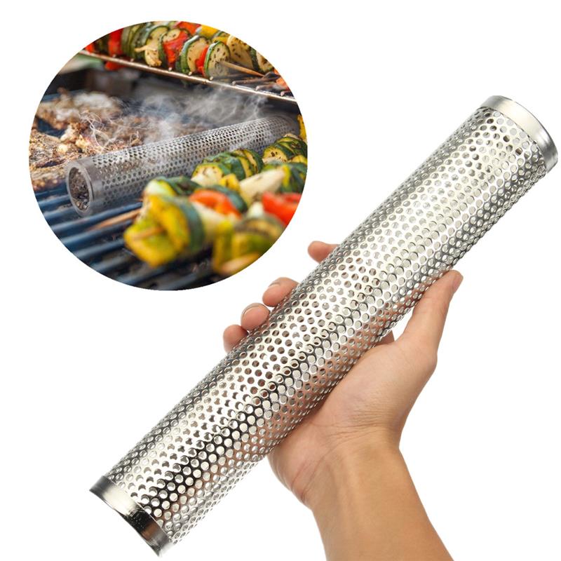 Steel BBQ Grill Cold Smoking Tube BBQ Smoke Generator Steel Mesh Smoker